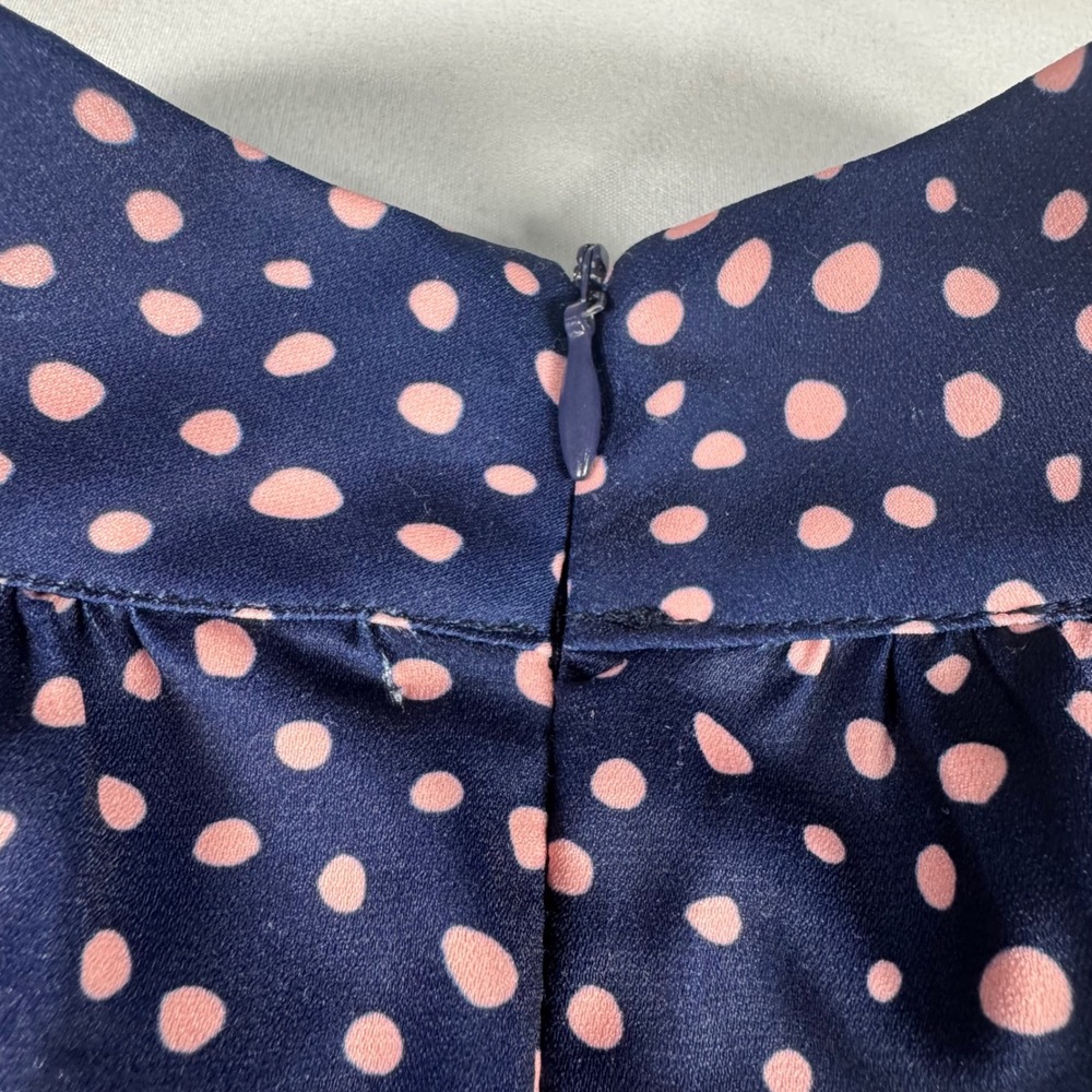 Sam Edelman Navy Pink Polka Dot High Neck Ruffle Hem Shift Dress XS - Picture 6 of 8